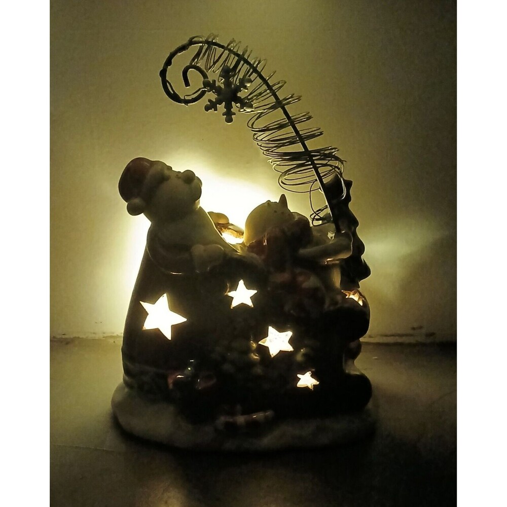 Christmas Holiday Jingle Ceramic Santa & Snowman on Sled Tea Light Candle Holder - Picture 7 of 8
